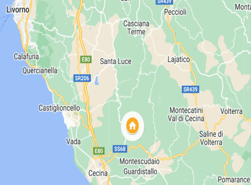 kaart map van toscane kust bij Cecina onder Livorno
