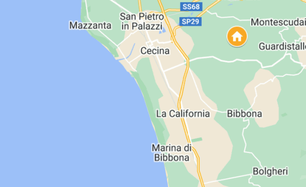kaart map van Toscaanse kust onder Livorno 