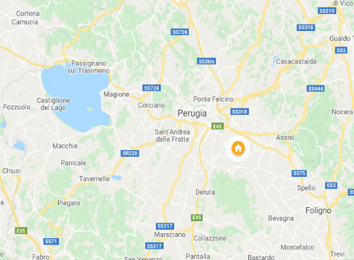 kaart map van agriturismo Umbrie onder Assisi